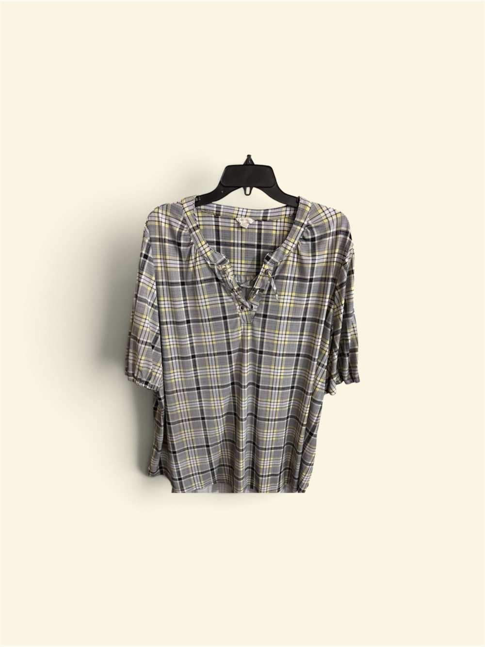 Cato Yellow and Black Plaid Lace-Up Tunic